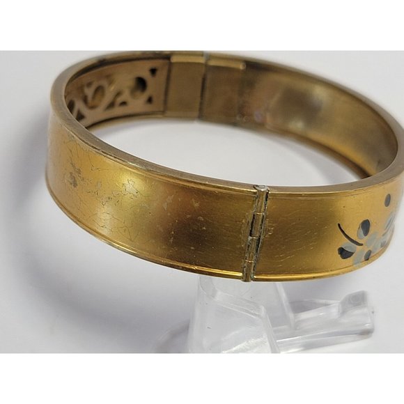 Early Ant Brass Painted Floral Bangle Signed C.T Art Nouveau (A40) - Picture 3 of 5